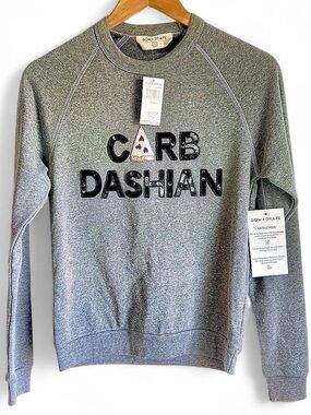 NWT Bow & Drape women’s Gray 'Carb Dashian' Pullover Sweatshirt